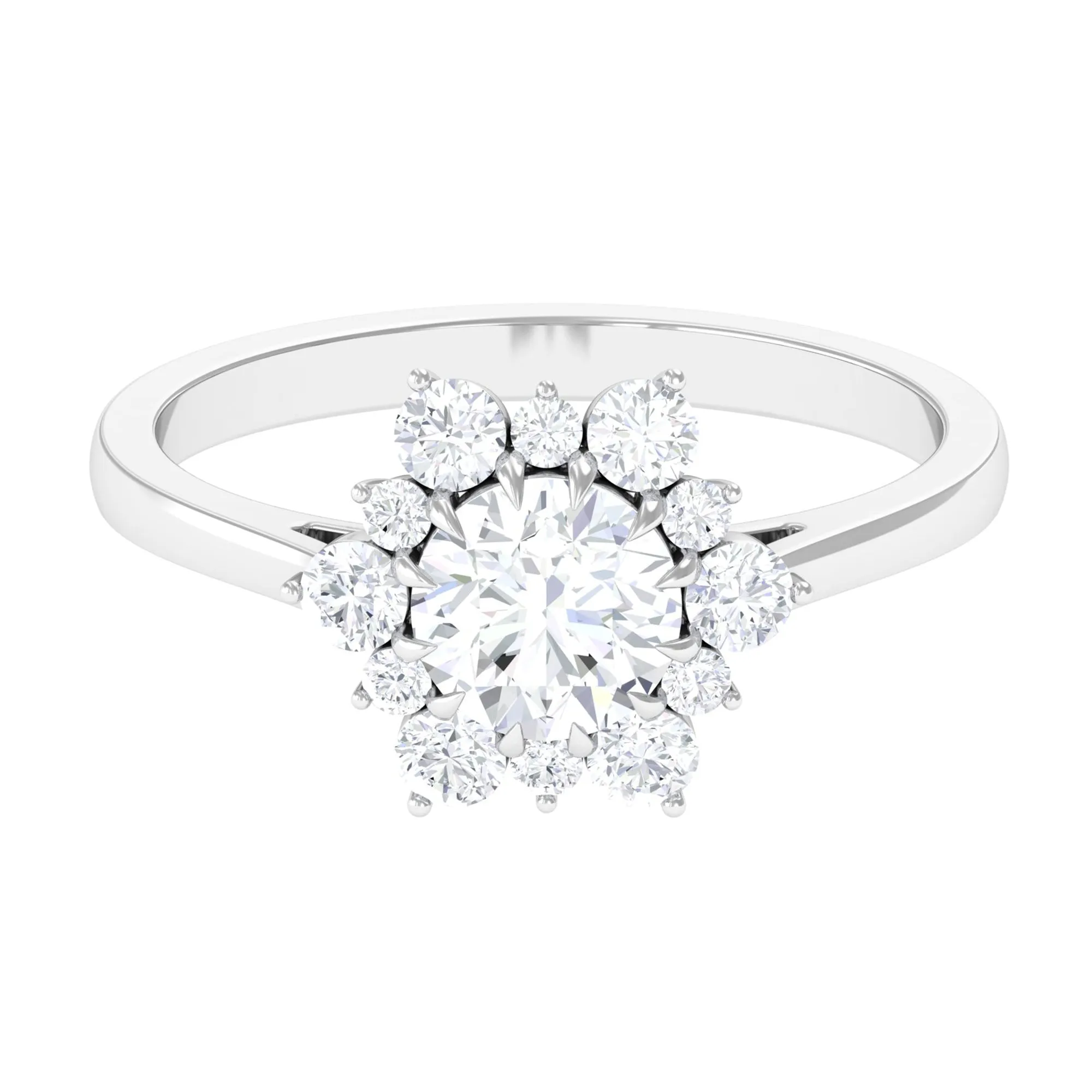 1.75 CT Claw Set Classic Moissanite Cluster Engagement Ring