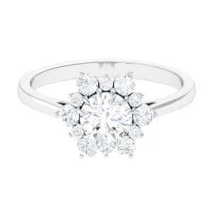 1.75 CT Claw Set Classic Moissanite Cluster Engagement Ring