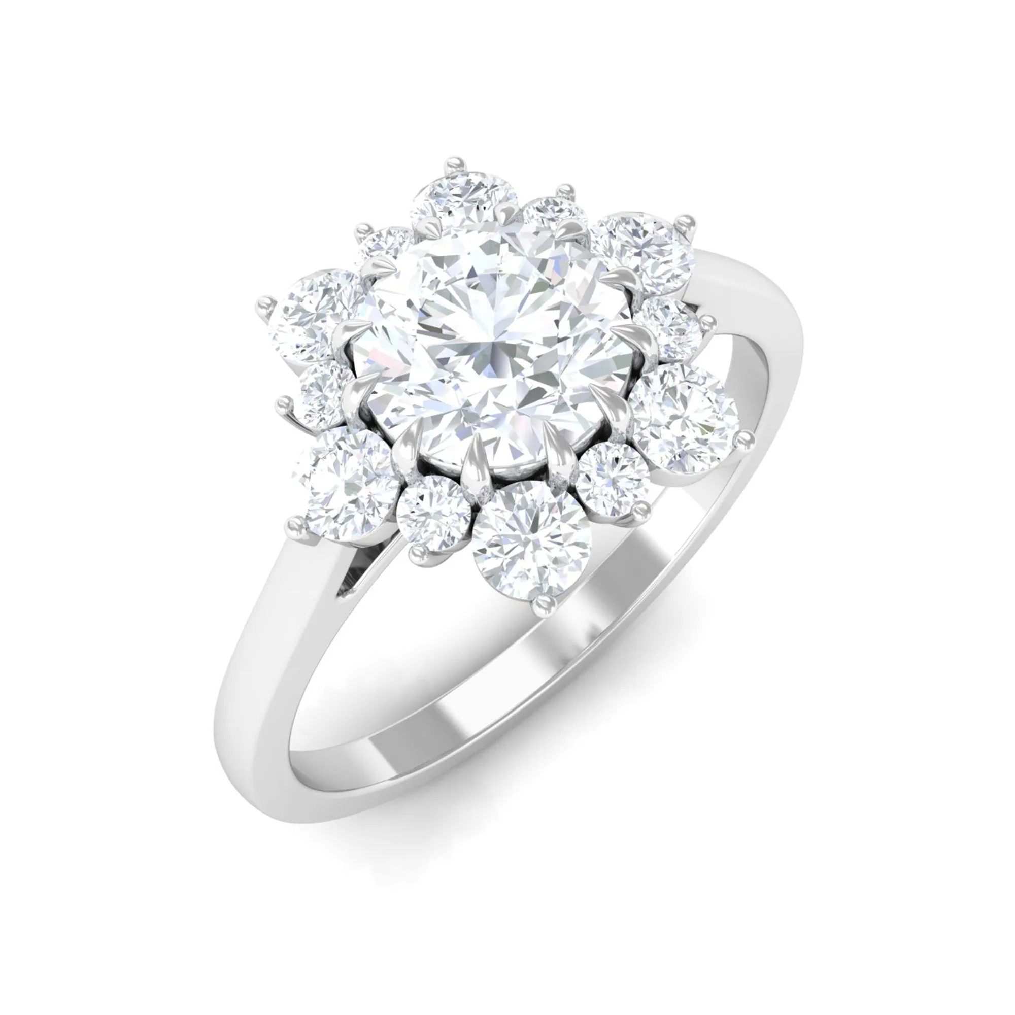 1.75 CT Claw Set Classic Moissanite Cluster Engagement Ring