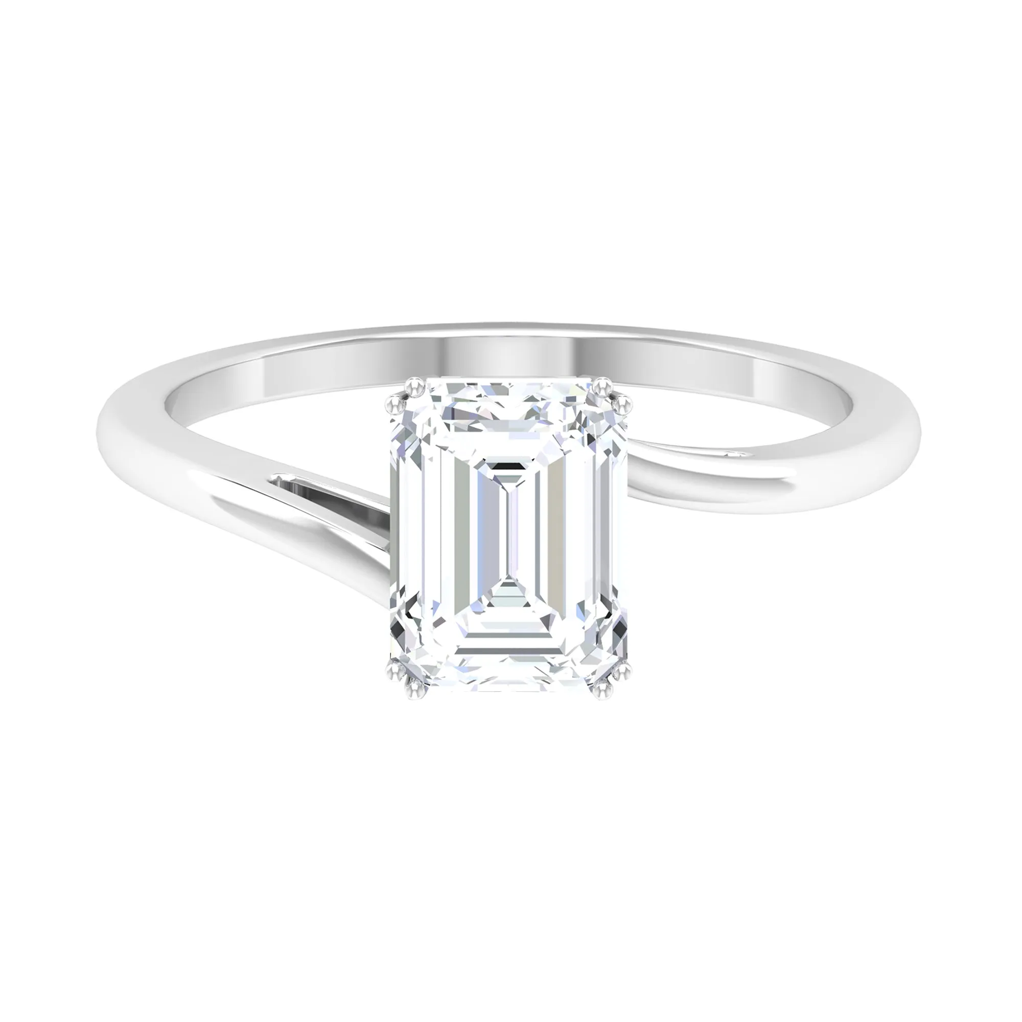 1.75 CT Solitaire Octagon Shape Moissanite Bypass Ring in Double Prong Setting