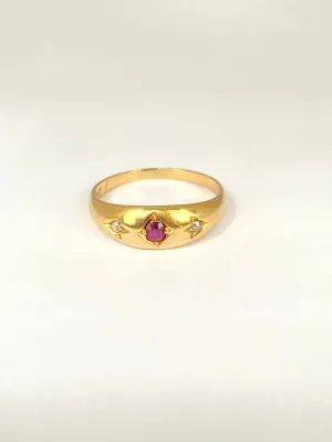 18ct Gold, Antique, Ruby And Diamond Gypsy Ring, Hallmarked for 18ct Gold, Birmingham