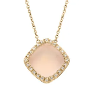 18ct Rose Gold Rose Quartz Diamond Square Necklace D