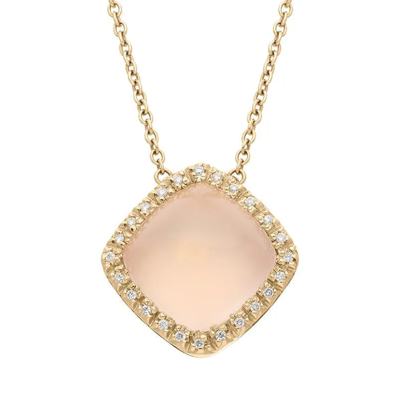 18ct Rose Gold Rose Quartz Diamond Square Necklace D