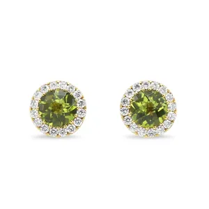 18ct Yellow Gold Diamond & Peridot Cluster Stud Earrings