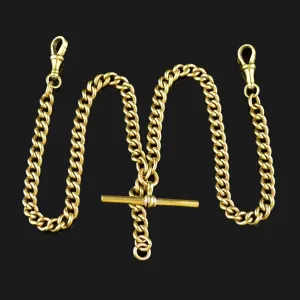 18K Rolled Gold Antique Double Albert Watch Chain Necklace