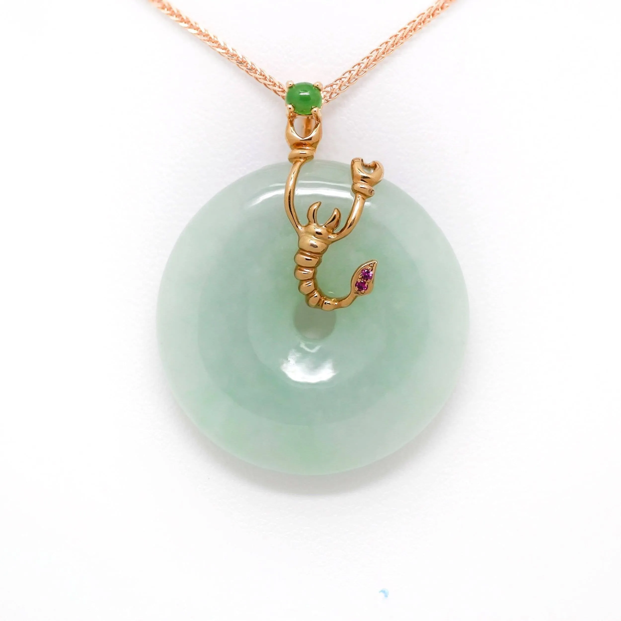 18k Rose Gold Genuine Burmese Jadeite Constellation (Scorpio) Necklace Pendant with Ruby