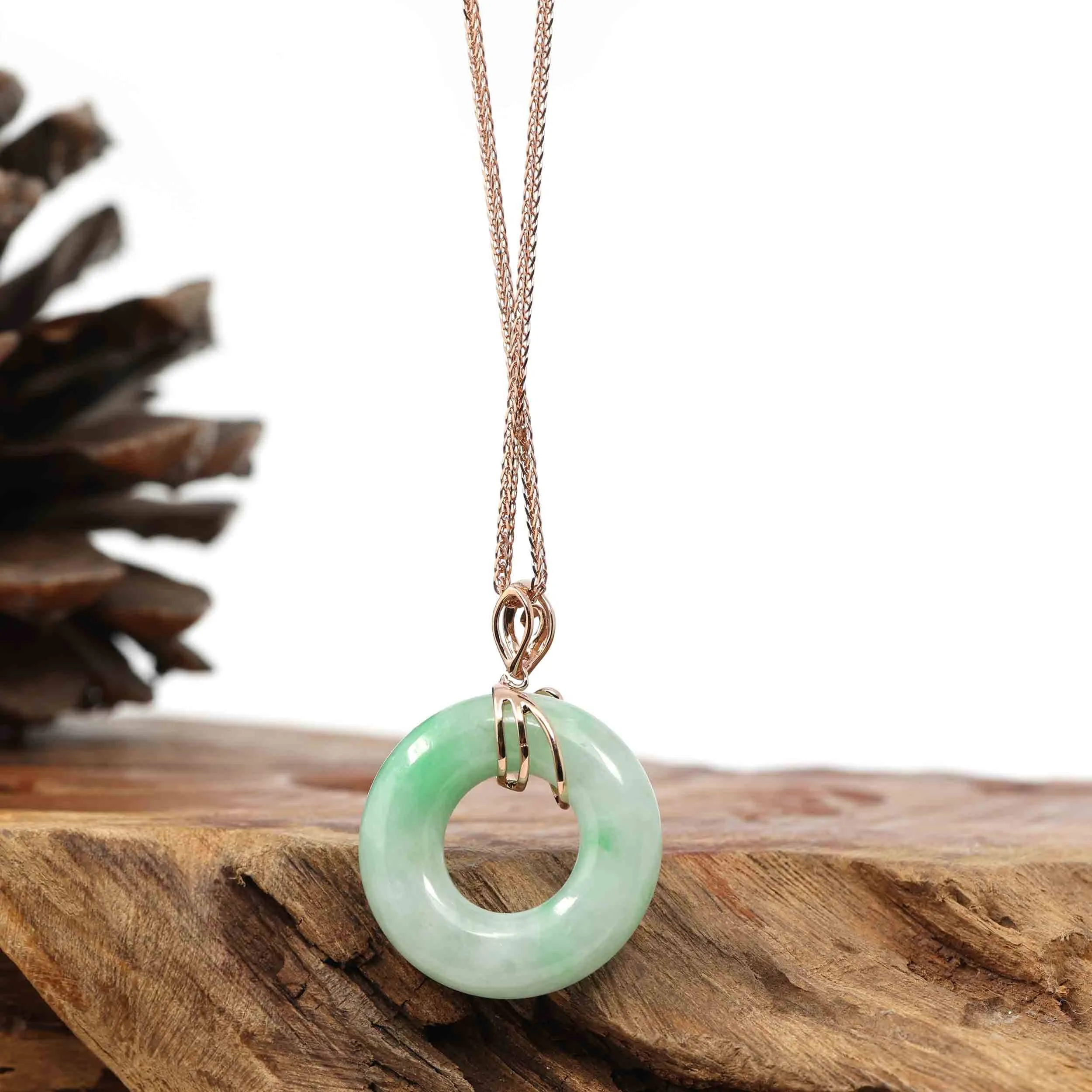 18k Rose Gold Genuine Burmese Jadeite Jade " Freedom Bird"  Lucky Kou Kou Pendant Necklace