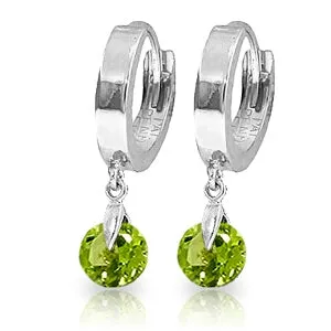 2 Carat 14K Solid White Gold Hoop Earrings Natural Peridot