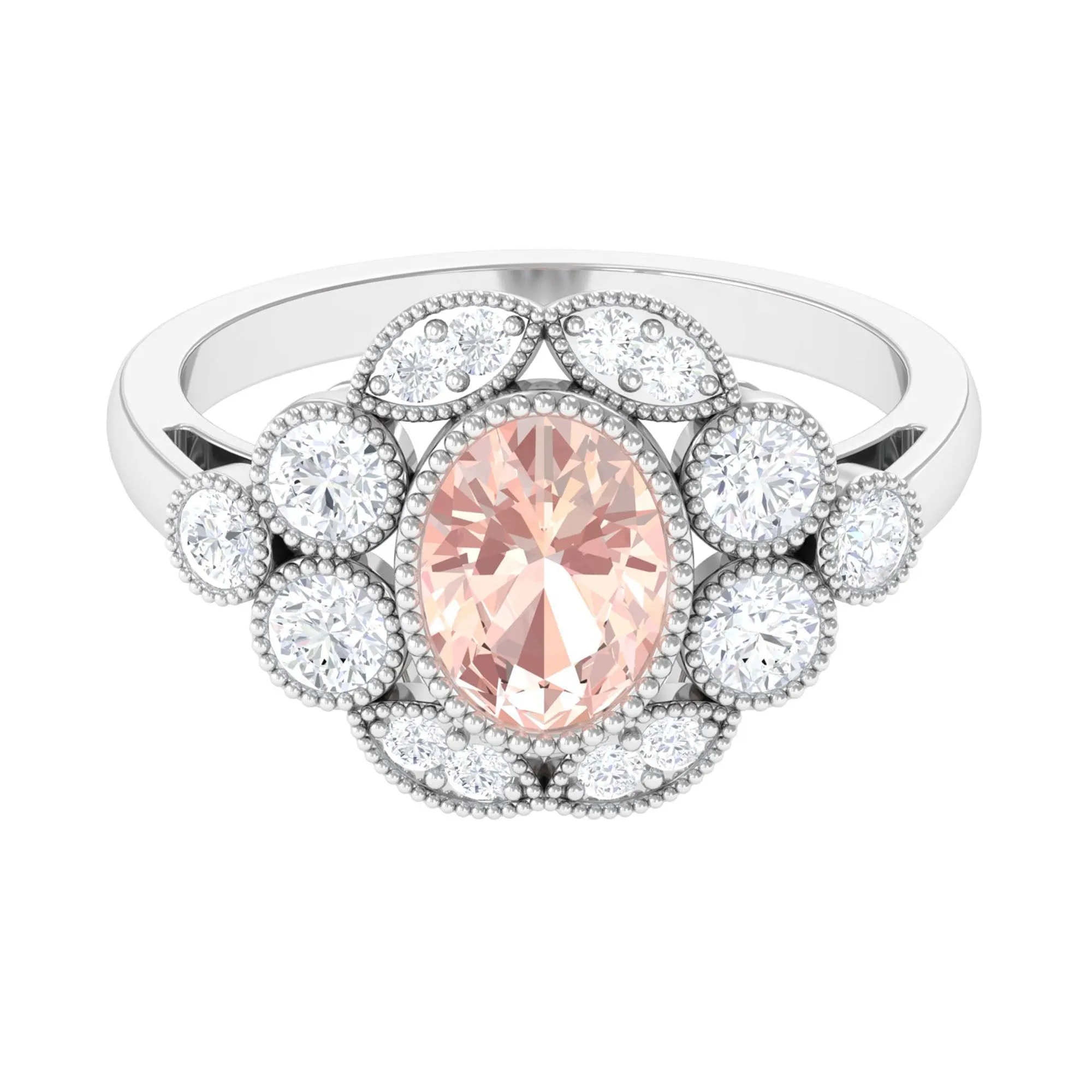 2 CT Oval Morganite Statement Engagement Ring with Diamond Halo