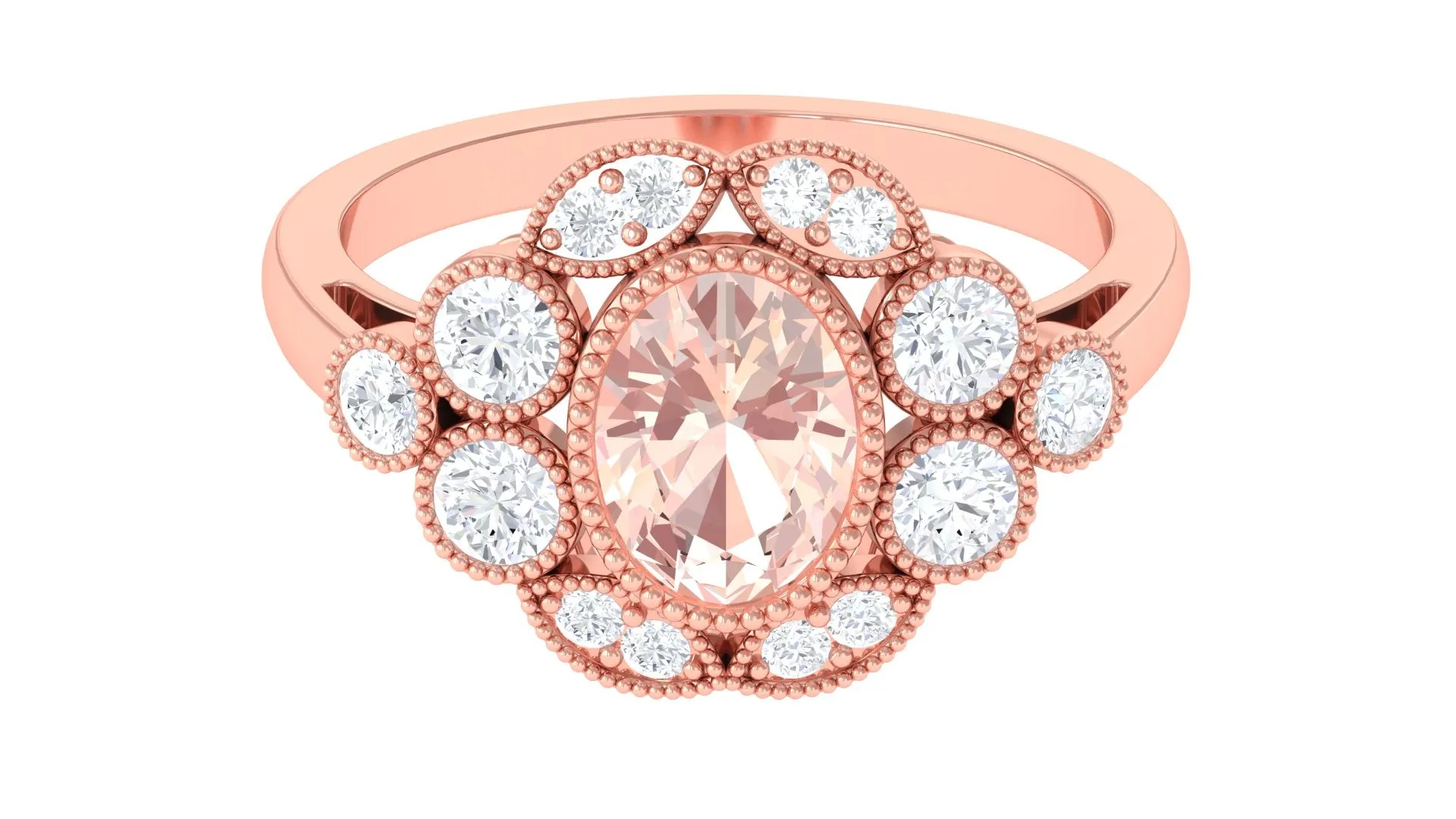 2 CT Oval Morganite Statement Engagement Ring with Diamond Halo