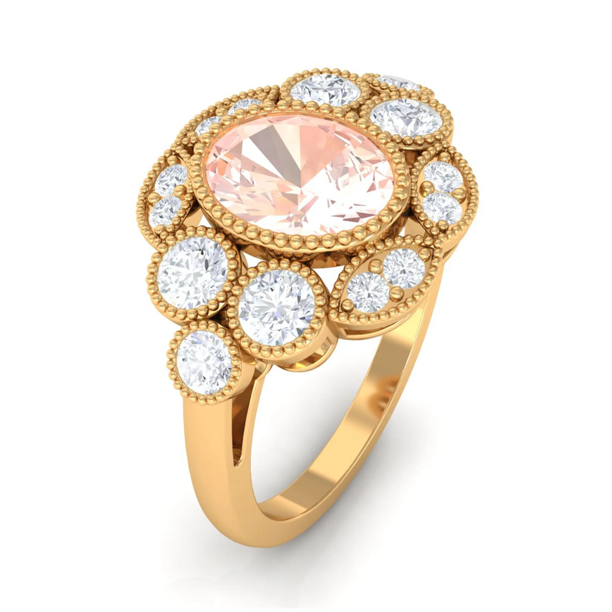 2 CT Oval Morganite Statement Engagement Ring with Diamond Halo