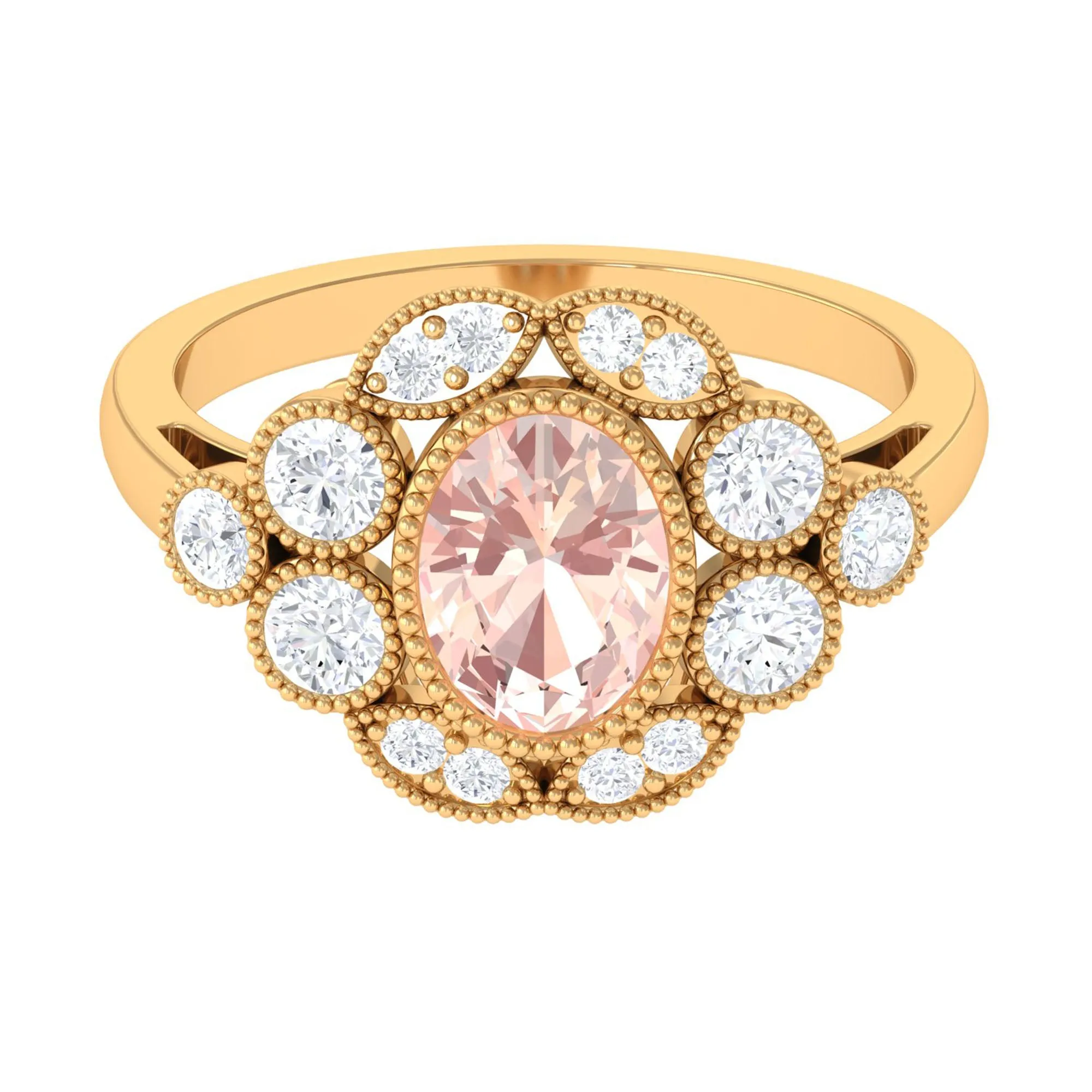 2 CT Oval Morganite Statement Engagement Ring with Diamond Halo