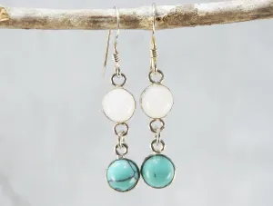 2 Stone Rose Quartz and Turquoise Howlite Earrings