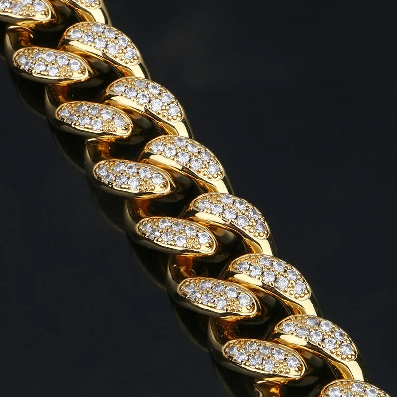 20mm Wide AAA Cubic Zirconia Cuban Chain Bracelets- Curb Rhinestones Hip Hop Bracelet