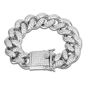 20mm Wide AAA Cubic Zirconia Cuban Chain Bracelets- Curb Rhinestones Hip Hop Bracelet