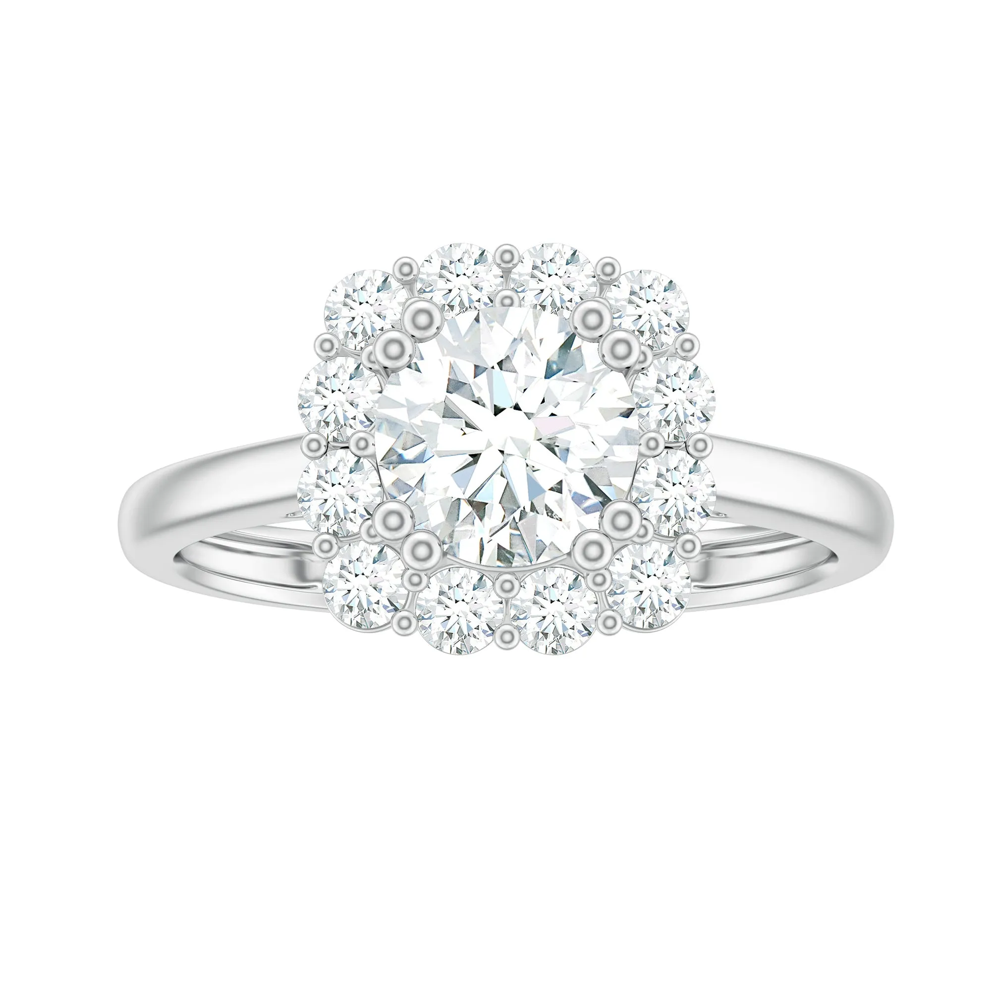 2.25 CT Classic Moissanite Halo Engagement Ring in Double Prong Setting