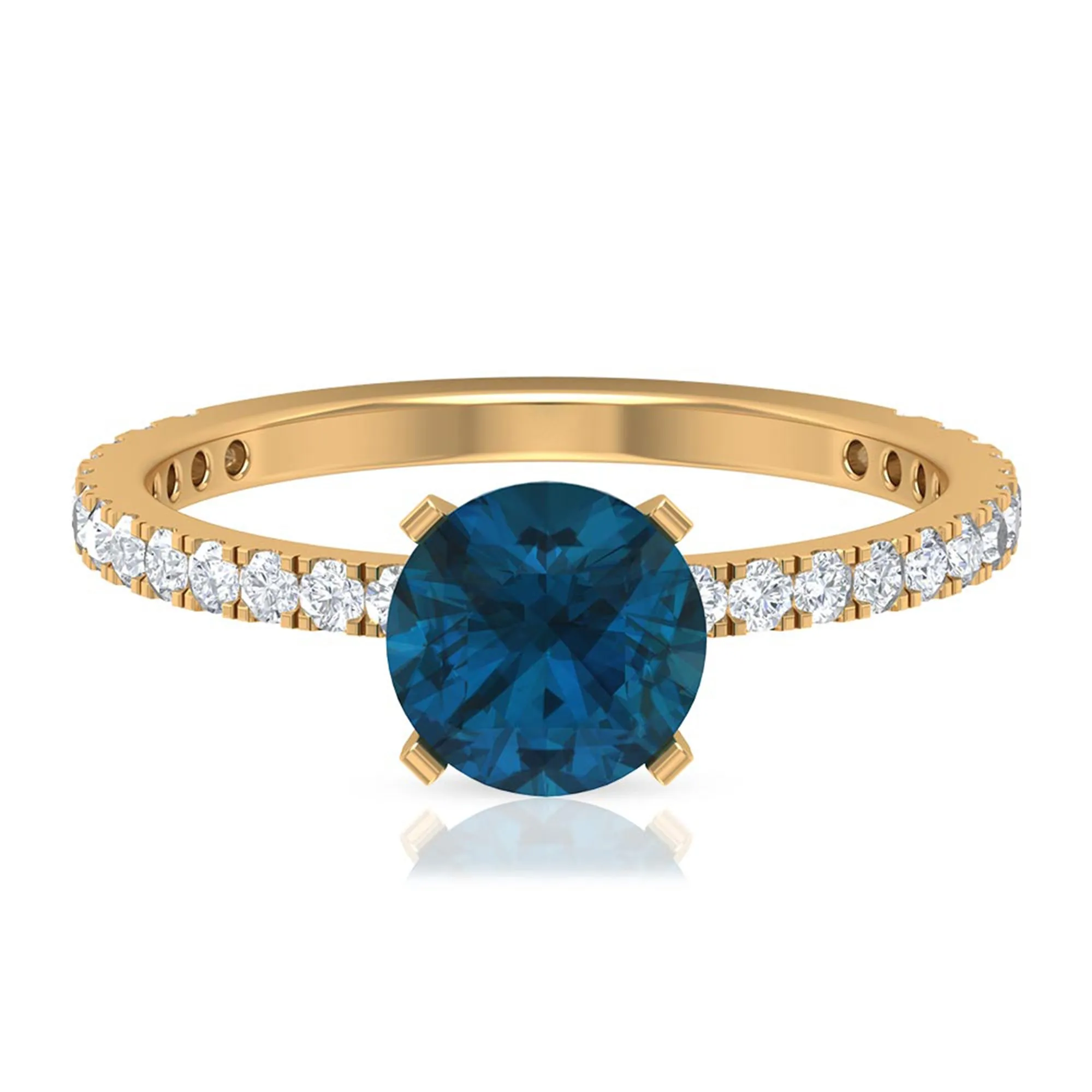 2.25 CT London Blue Topaz Solitaire Ring with Diamond Side Stones