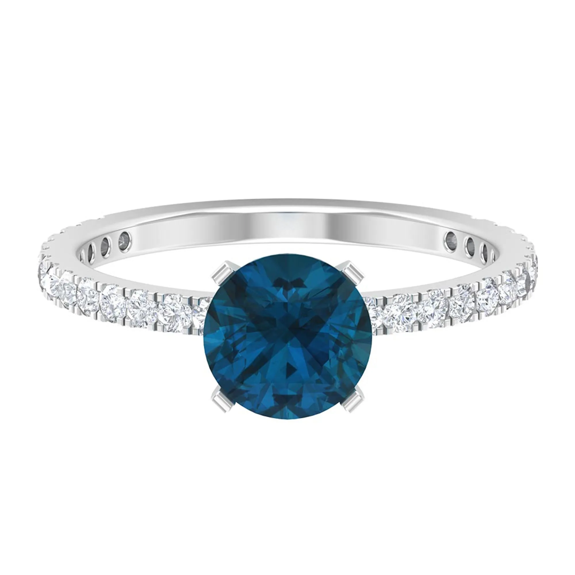 2.25 CT London Blue Topaz Solitaire Ring with Diamond Side Stones