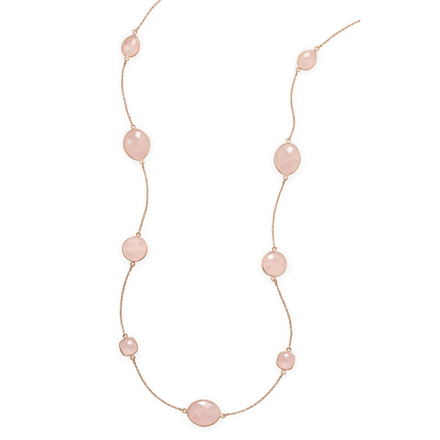 24" 14 Karat Rose Gold Plated Rose Quartz Necklace