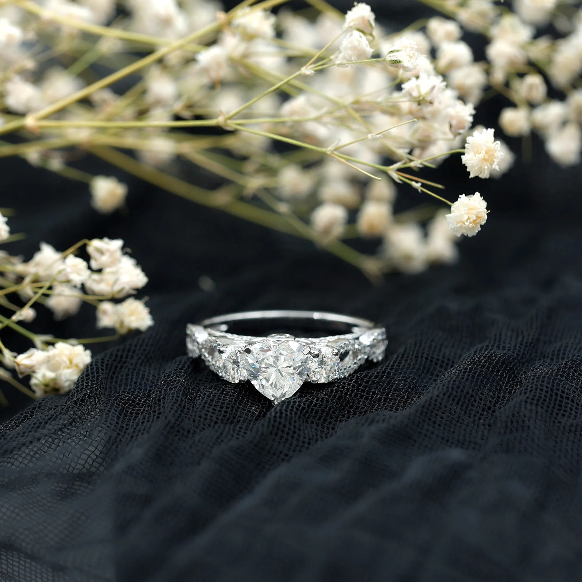 2.75 Ct Heart Moissanite Statement Engagement Ring