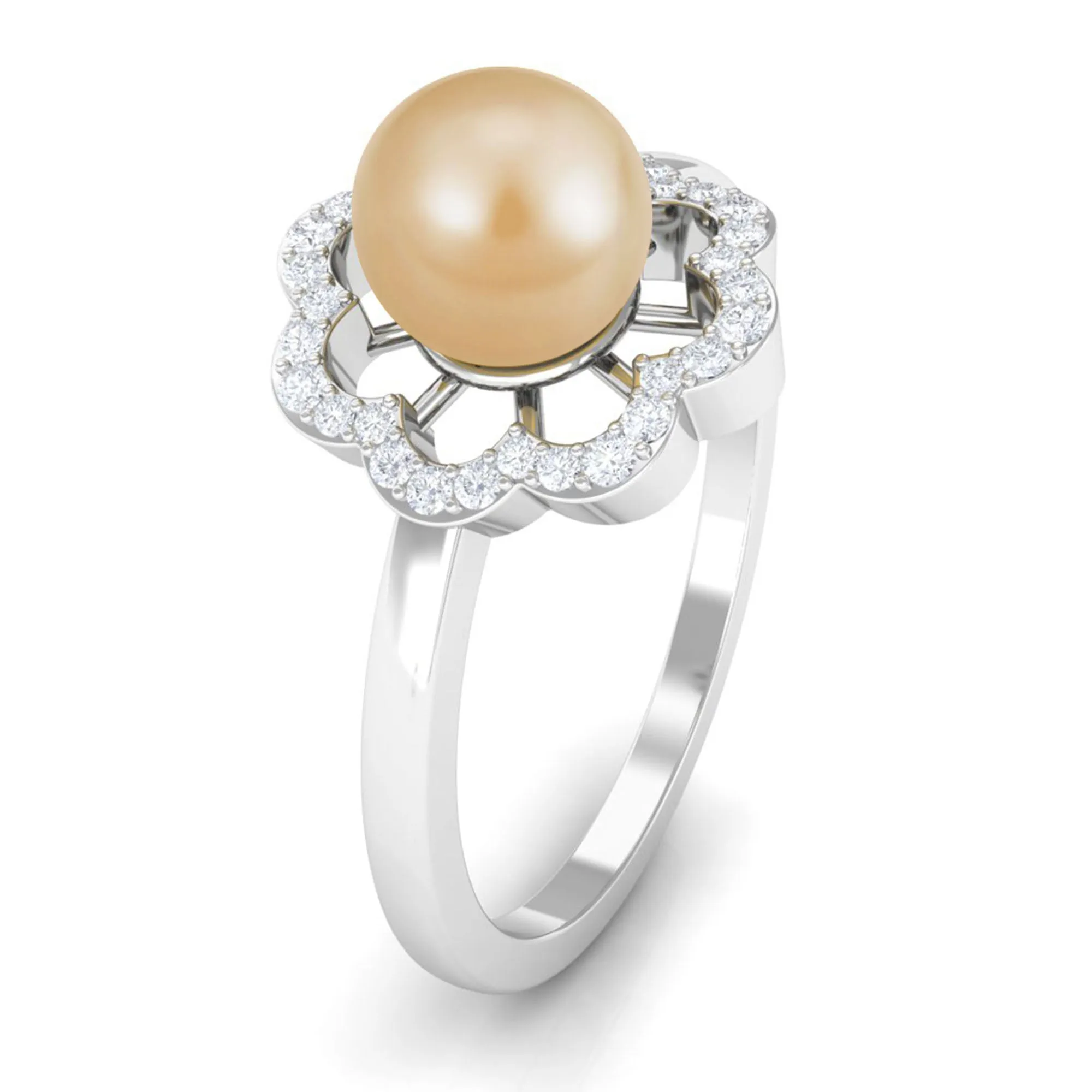 2.75 CT South Sea Pearl Engagement Ring with Diamond Floral Halo