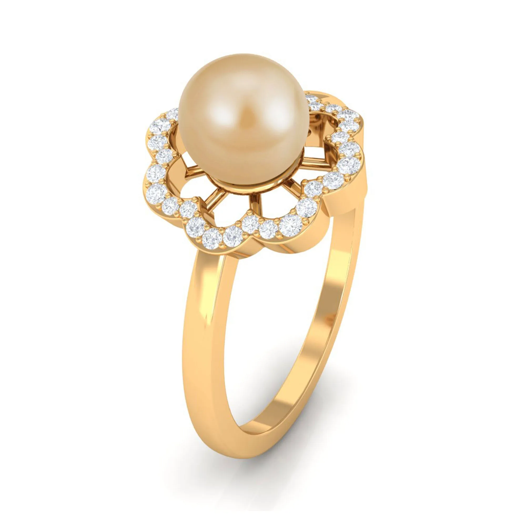 2.75 CT South Sea Pearl Engagement Ring with Diamond Floral Halo