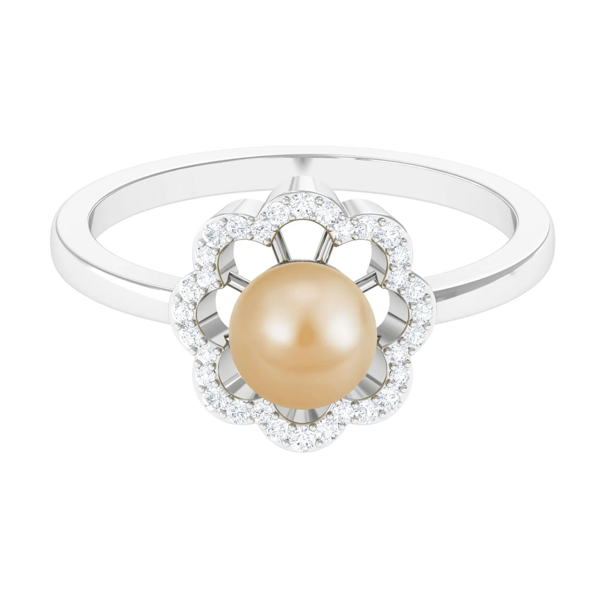 2.75 CT South Sea Pearl Engagement Ring with Diamond Floral Halo