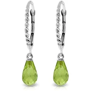 3 Carat 14K Solid White Gold Leverback Earrings Briolette Peridot