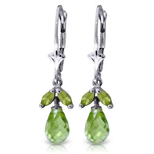 3.4 Carat 14K Solid White Gold Understanding Is Power Peridot Earrings