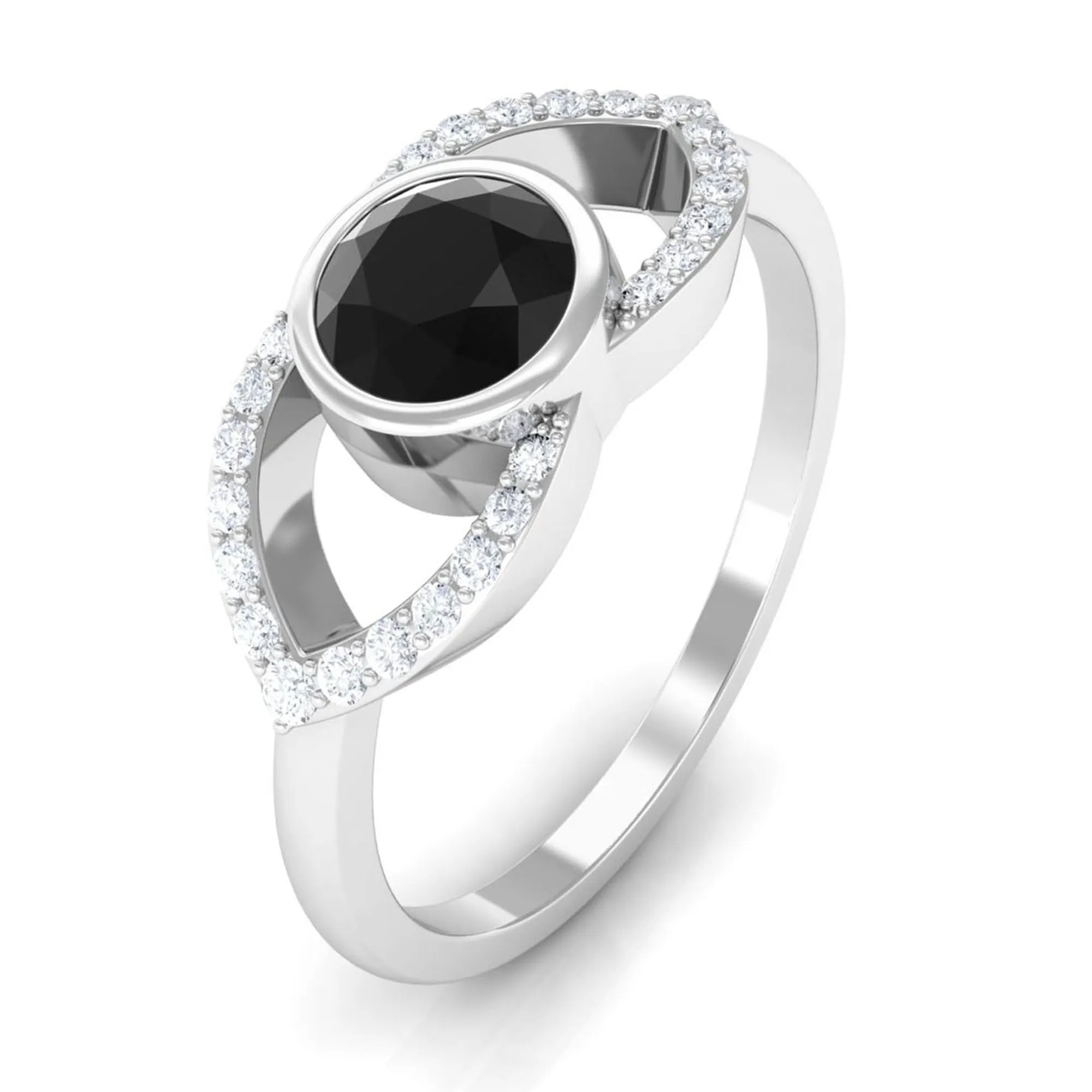 3/4 Ct Black Onyx and Diamond Split Shank Engagement Ring