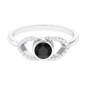 3/4 Ct Black Onyx and Diamond Split Shank Engagement Ring