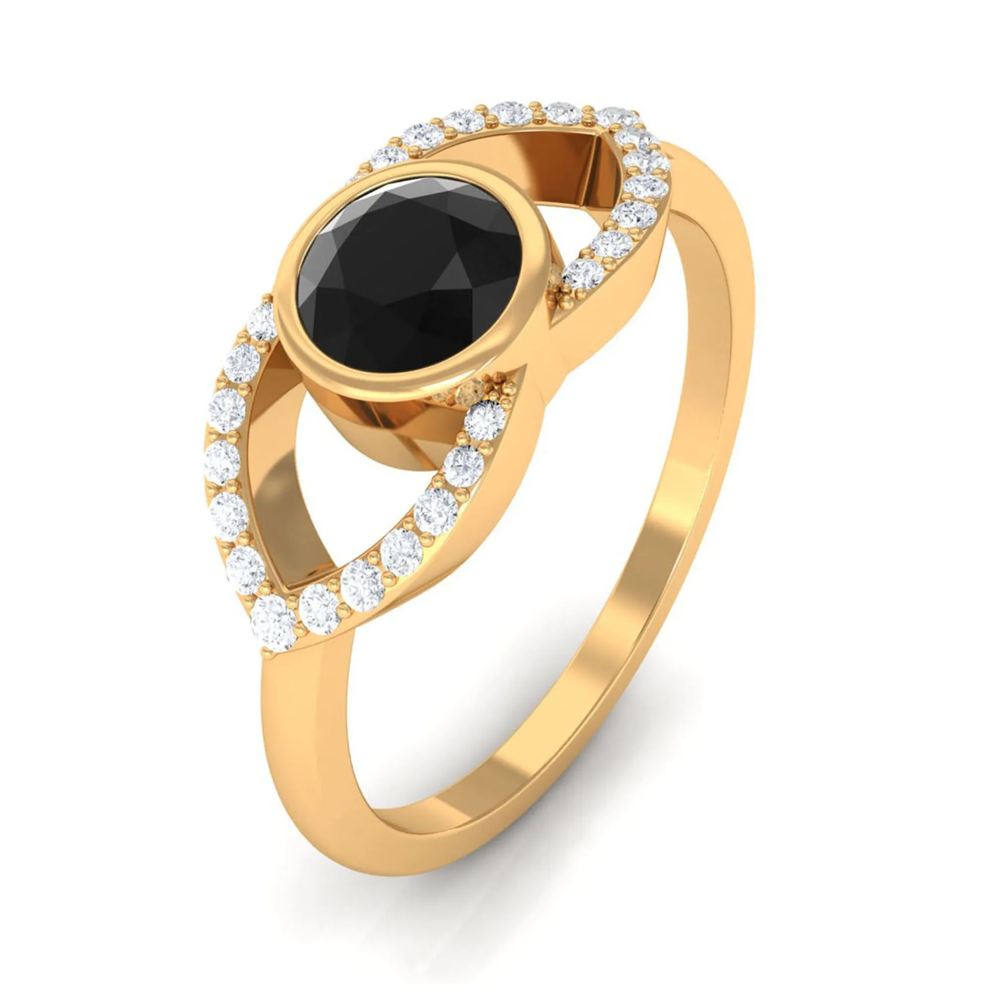 3/4 Ct Black Onyx and Diamond Split Shank Engagement Ring