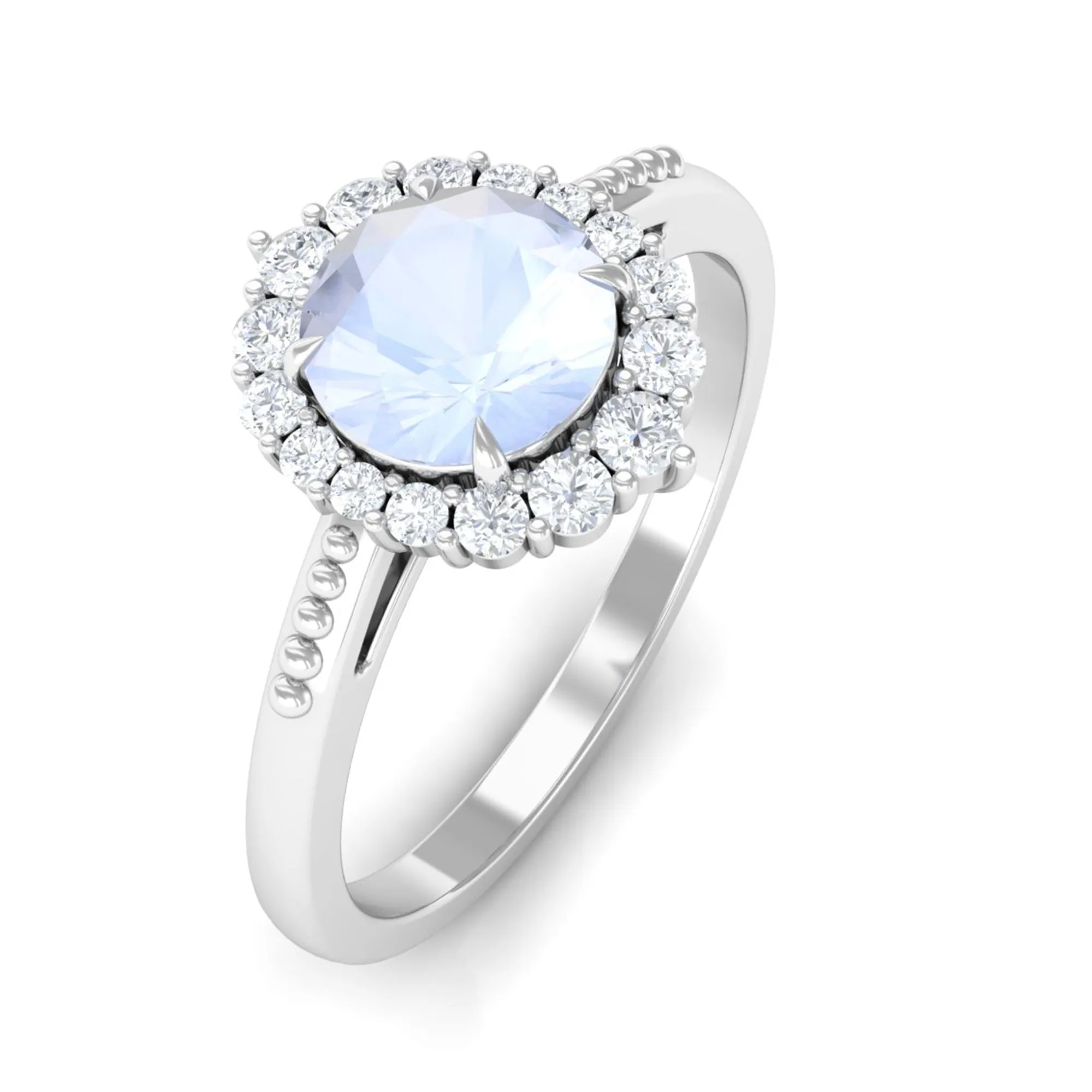 3/4 CT Natural Moonstone Engagement Ring with Diamond Accent