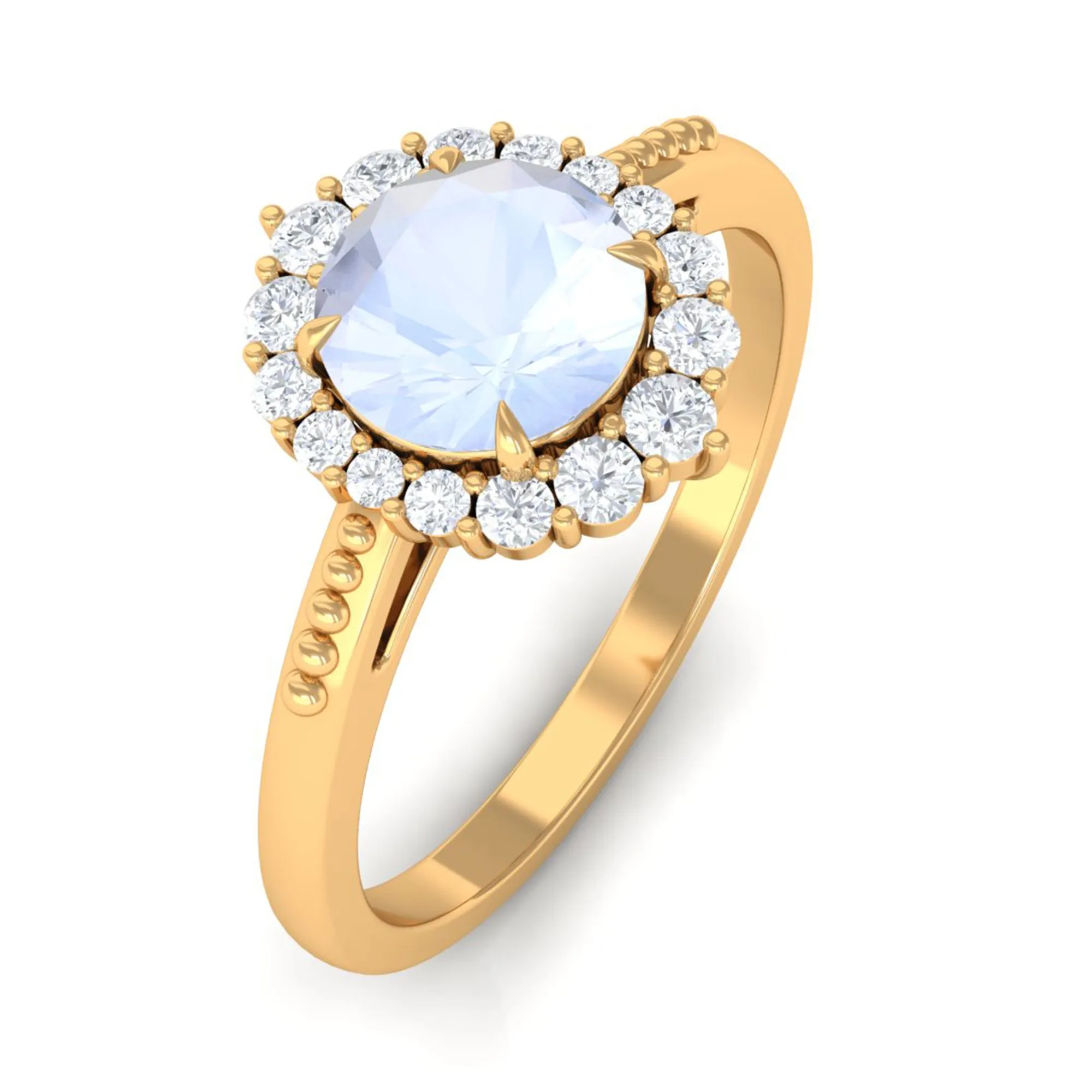 3/4 CT Natural Moonstone Engagement Ring with Diamond Accent