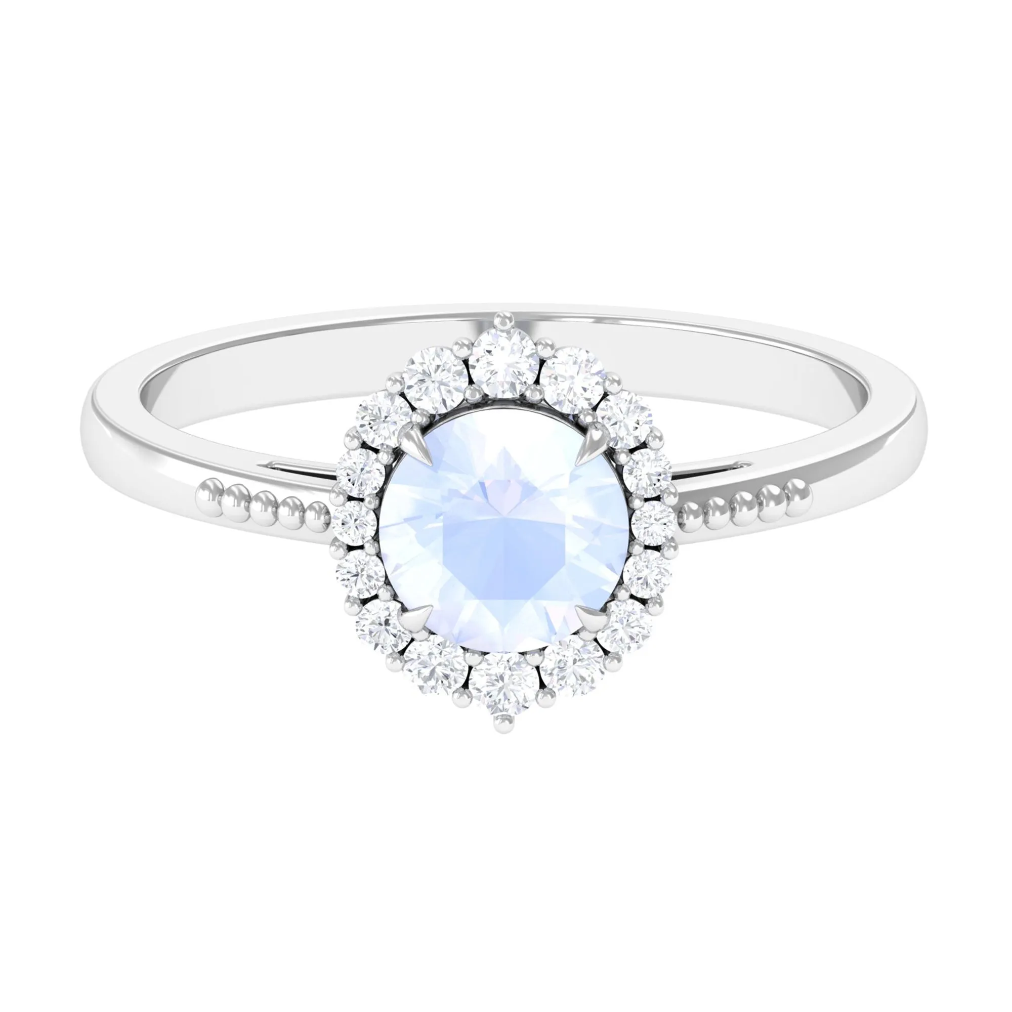 3/4 CT Natural Moonstone Engagement Ring with Diamond Accent