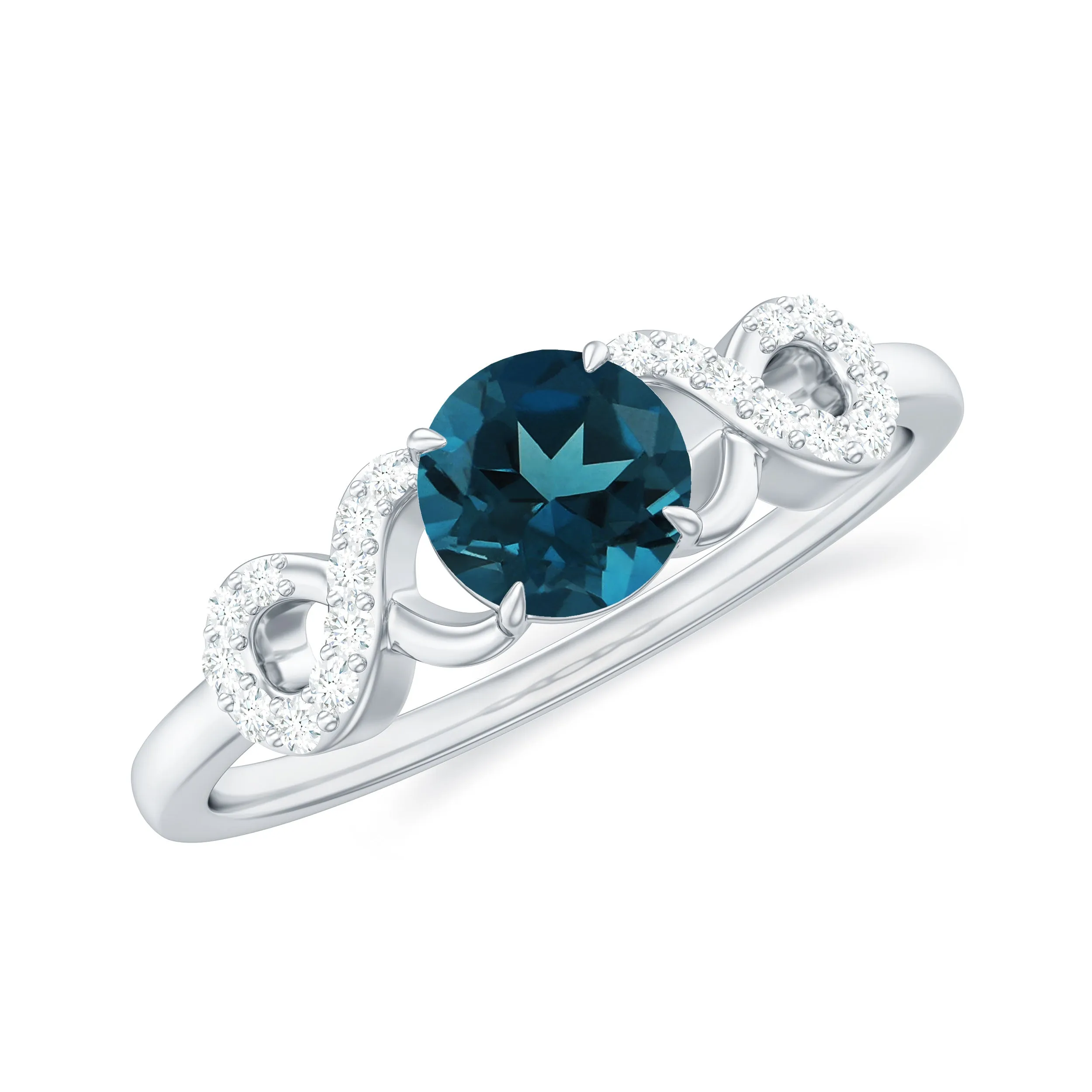 3/4 CT Round London Blue Topaz Infinity Engagement Ring with Diamond