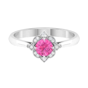 3/4 CT Vintage Style Pink Sapphire and Diamond Engagement Ring