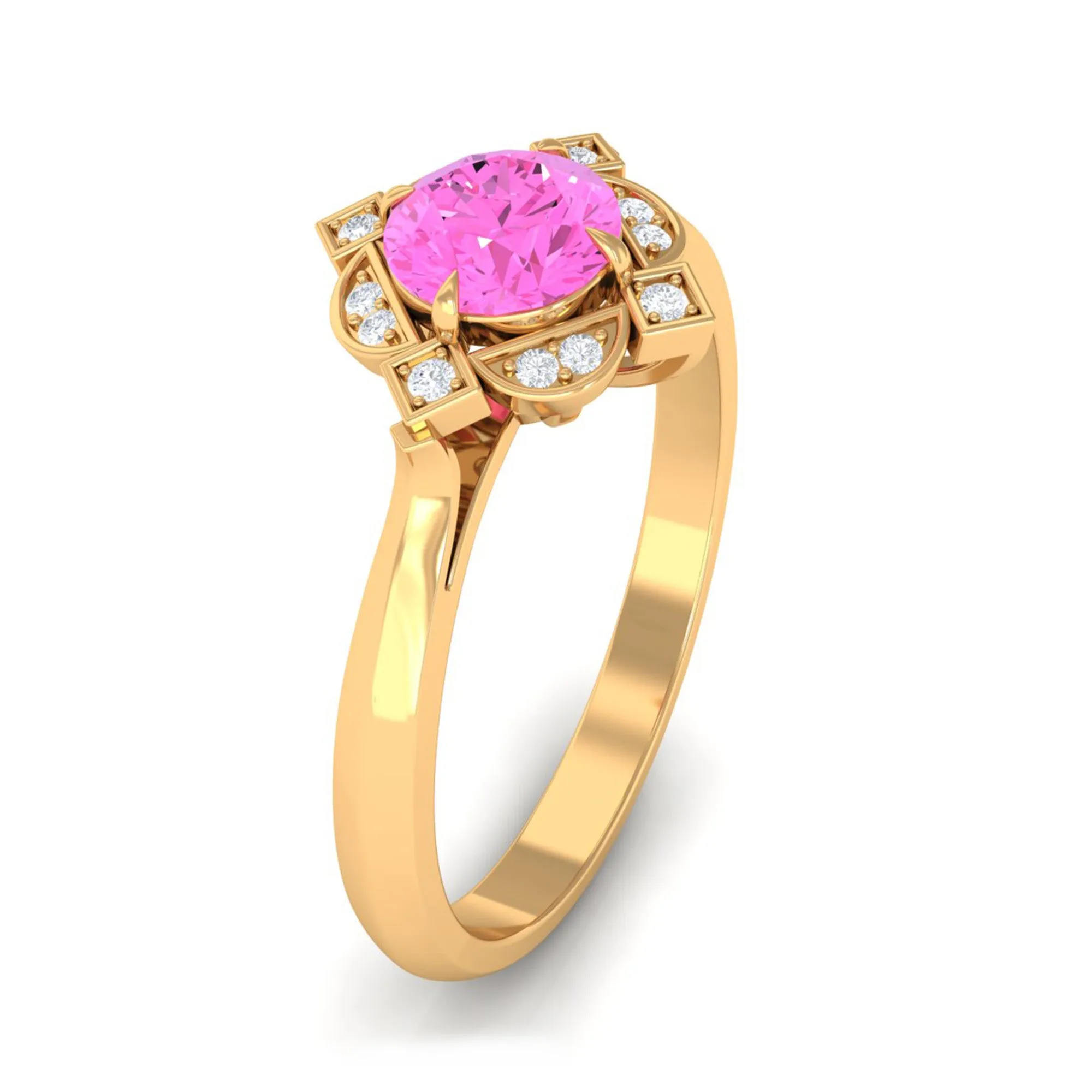 3/4 CT Vintage Style Pink Sapphire and Diamond Engagement Ring