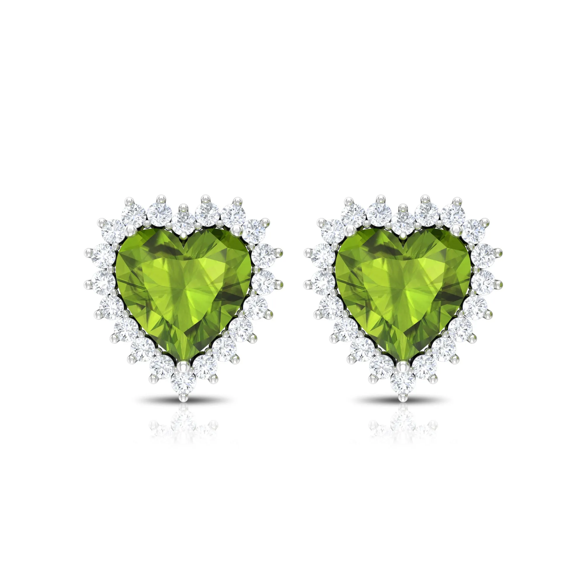 3.50 CT Heart Shaped Peridot and Moissanite Statement Stud Earrings