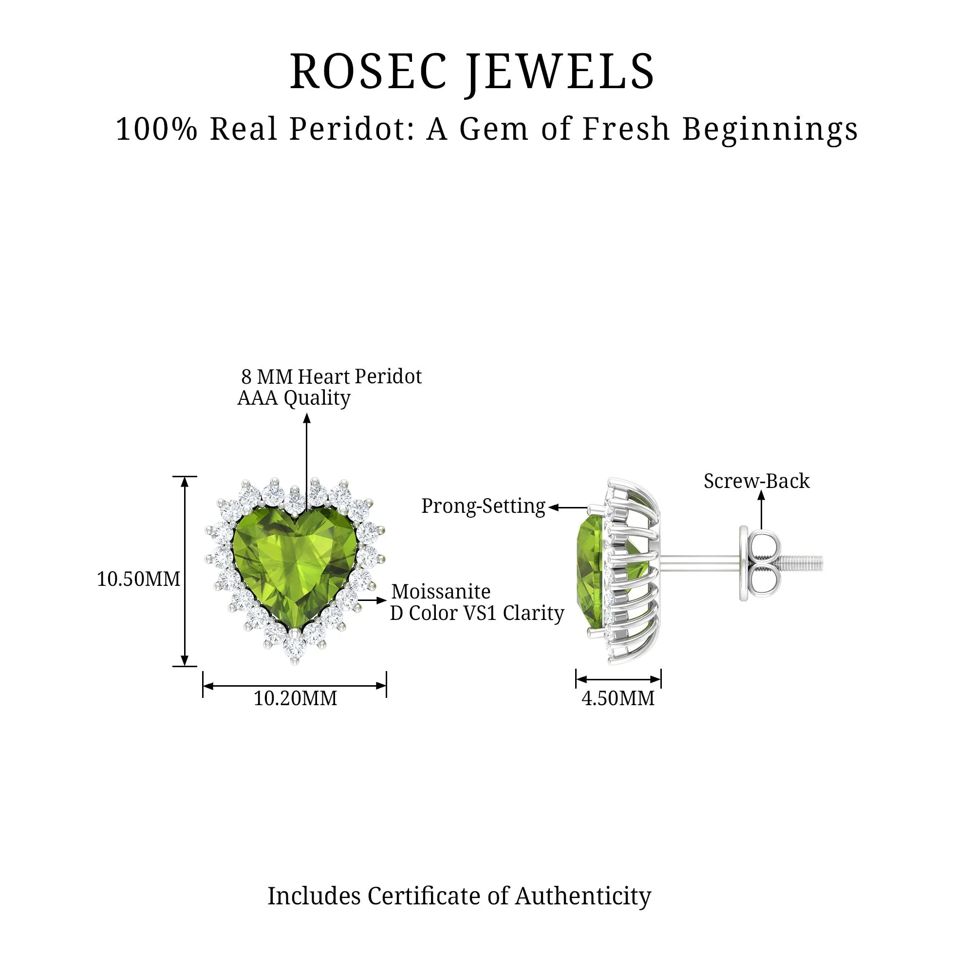 3.50 CT Heart Shaped Peridot and Moissanite Statement Stud Earrings