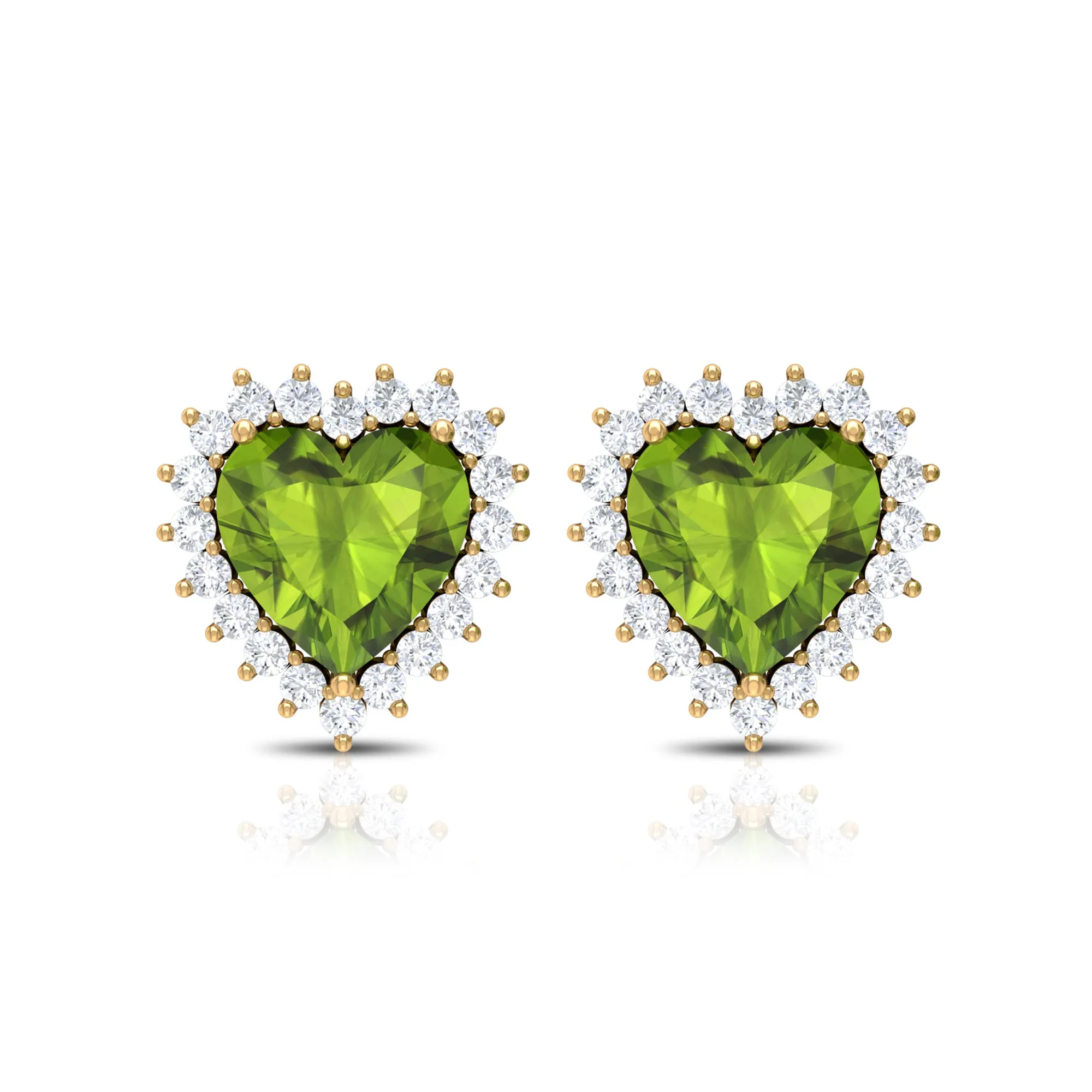 3.50 CT Heart Shaped Peridot and Moissanite Statement Stud Earrings