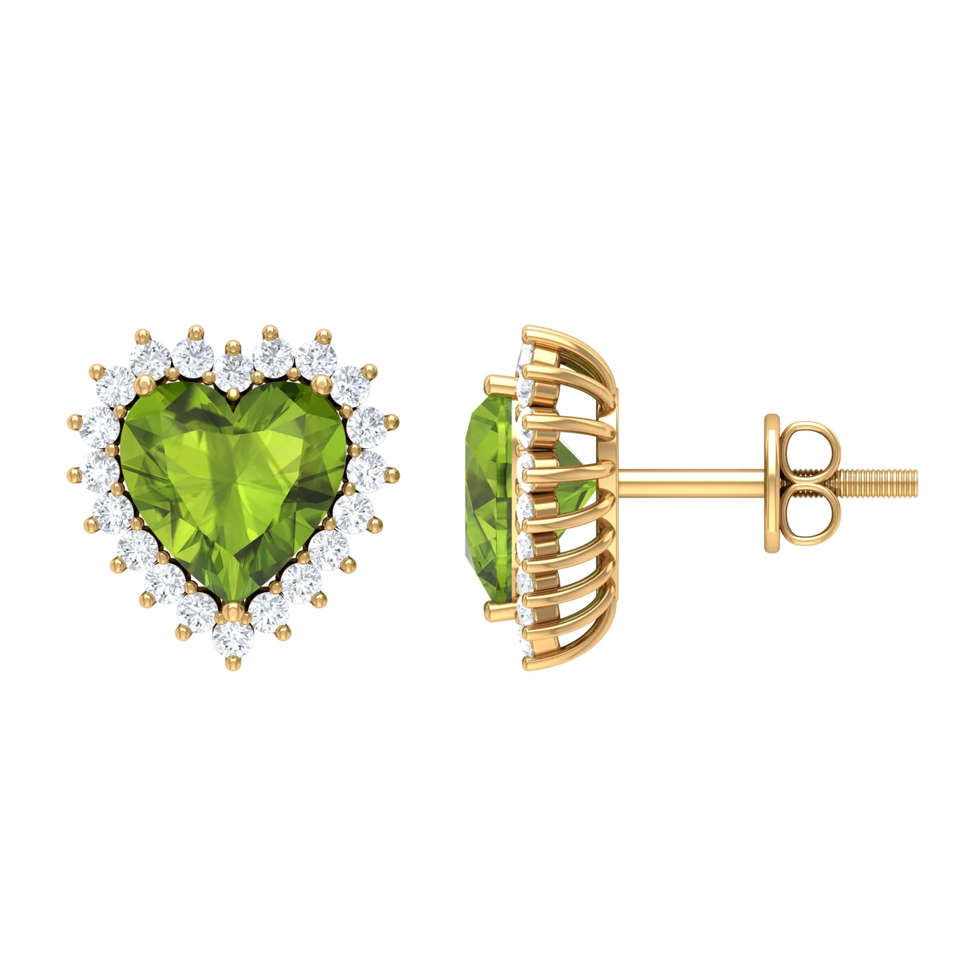 3.50 CT Heart Shaped Peridot and Moissanite Statement Stud Earrings