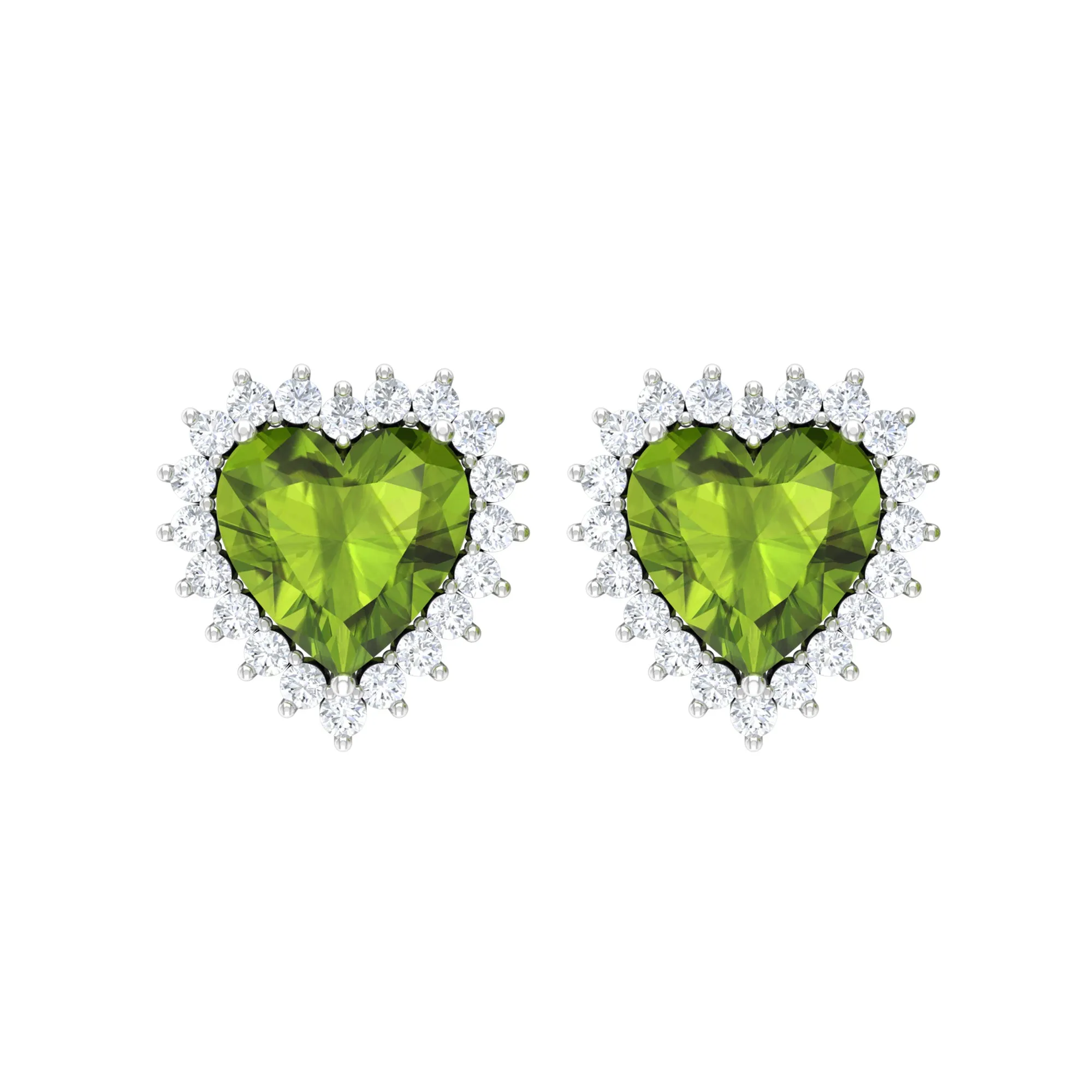 3.50 CT Heart Shaped Peridot and Moissanite Statement Stud Earrings