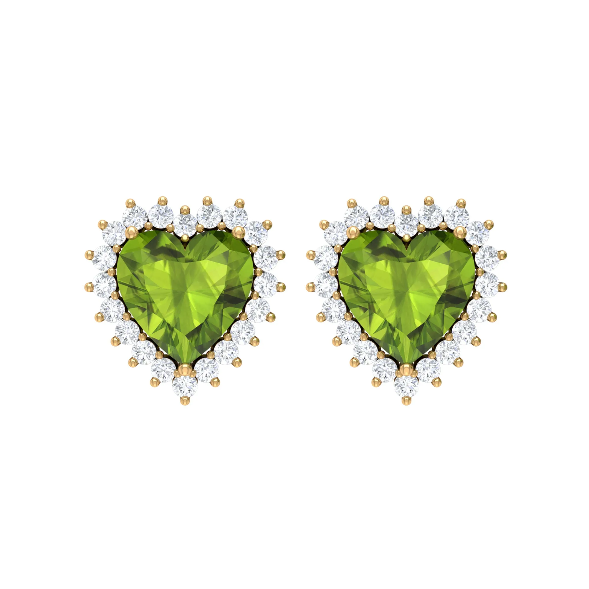 3.50 CT Heart Shaped Peridot and Moissanite Statement Stud Earrings