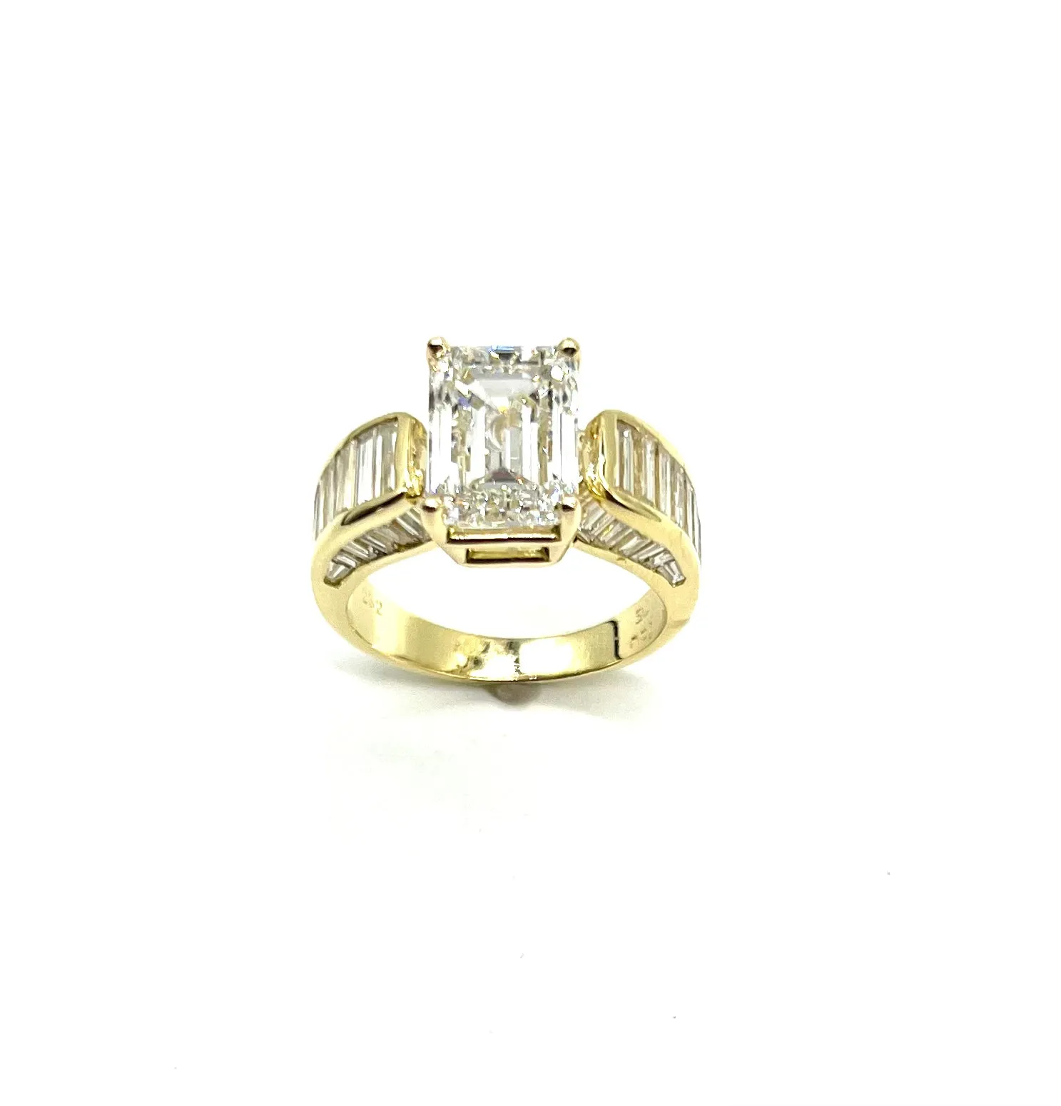 5.52ct Lab Grown Emerald Cut Diamond in 18k Yellow Gold Setting