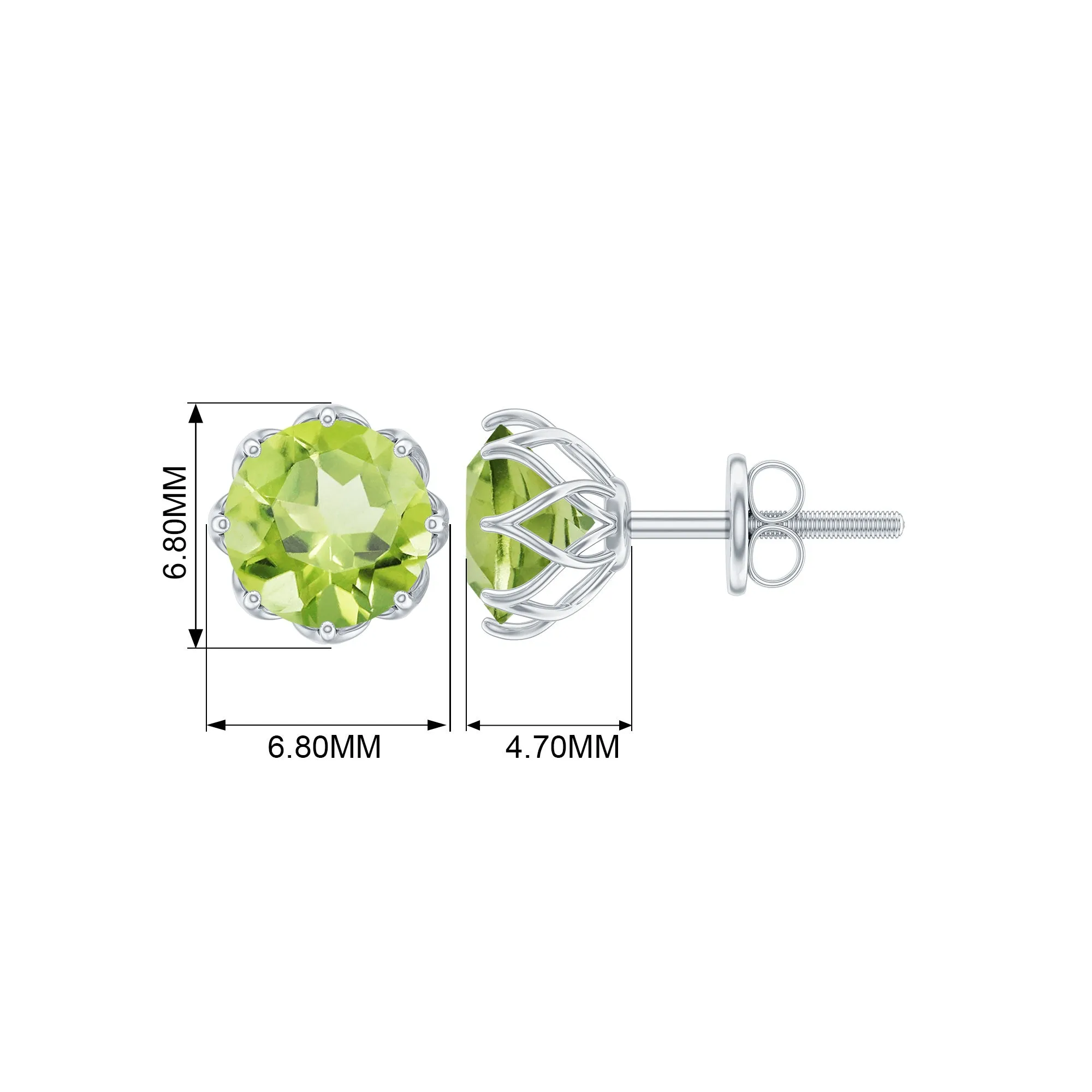 6 MM Decorative Peridot Solitaire Stud Earrings