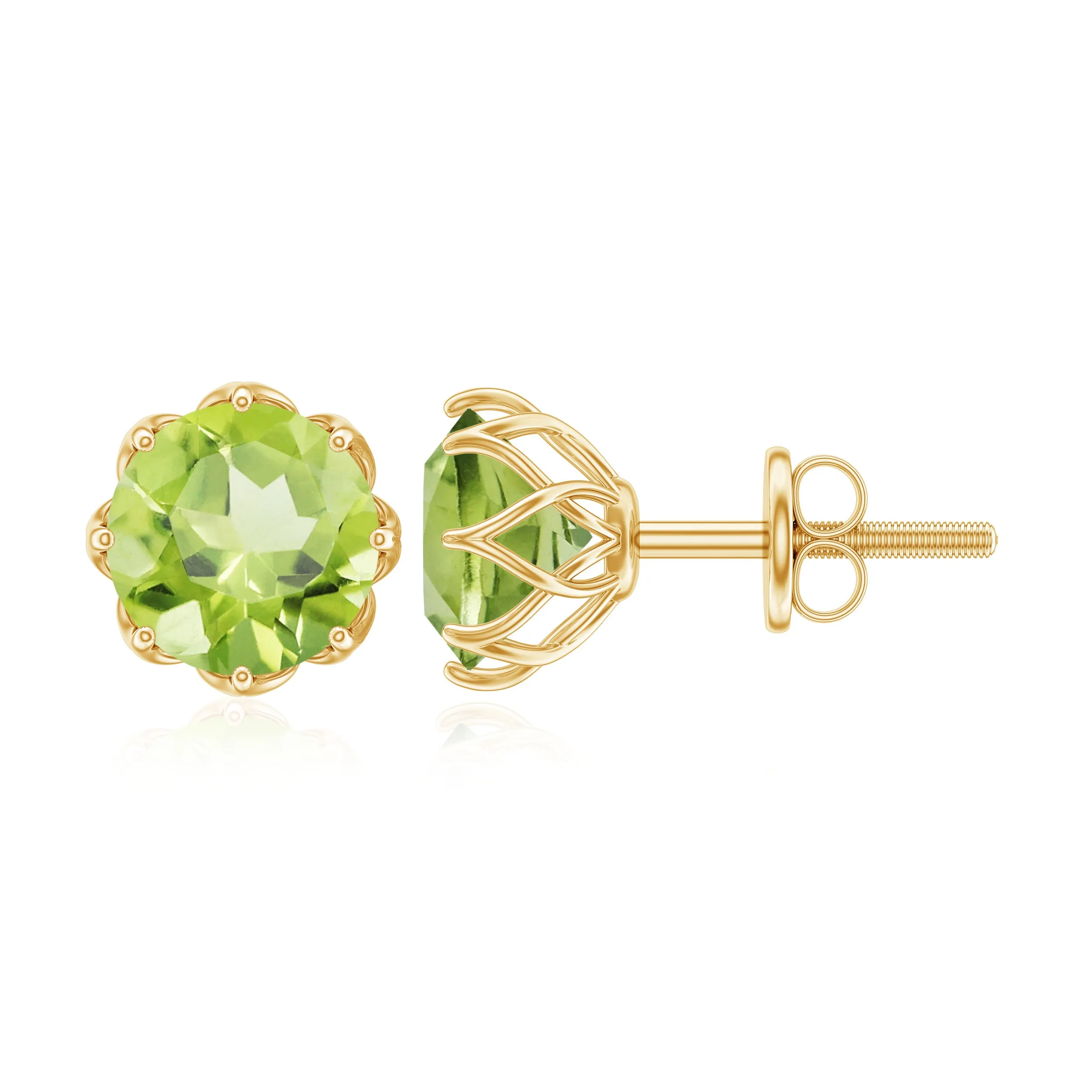 6 MM Decorative Peridot Solitaire Stud Earrings