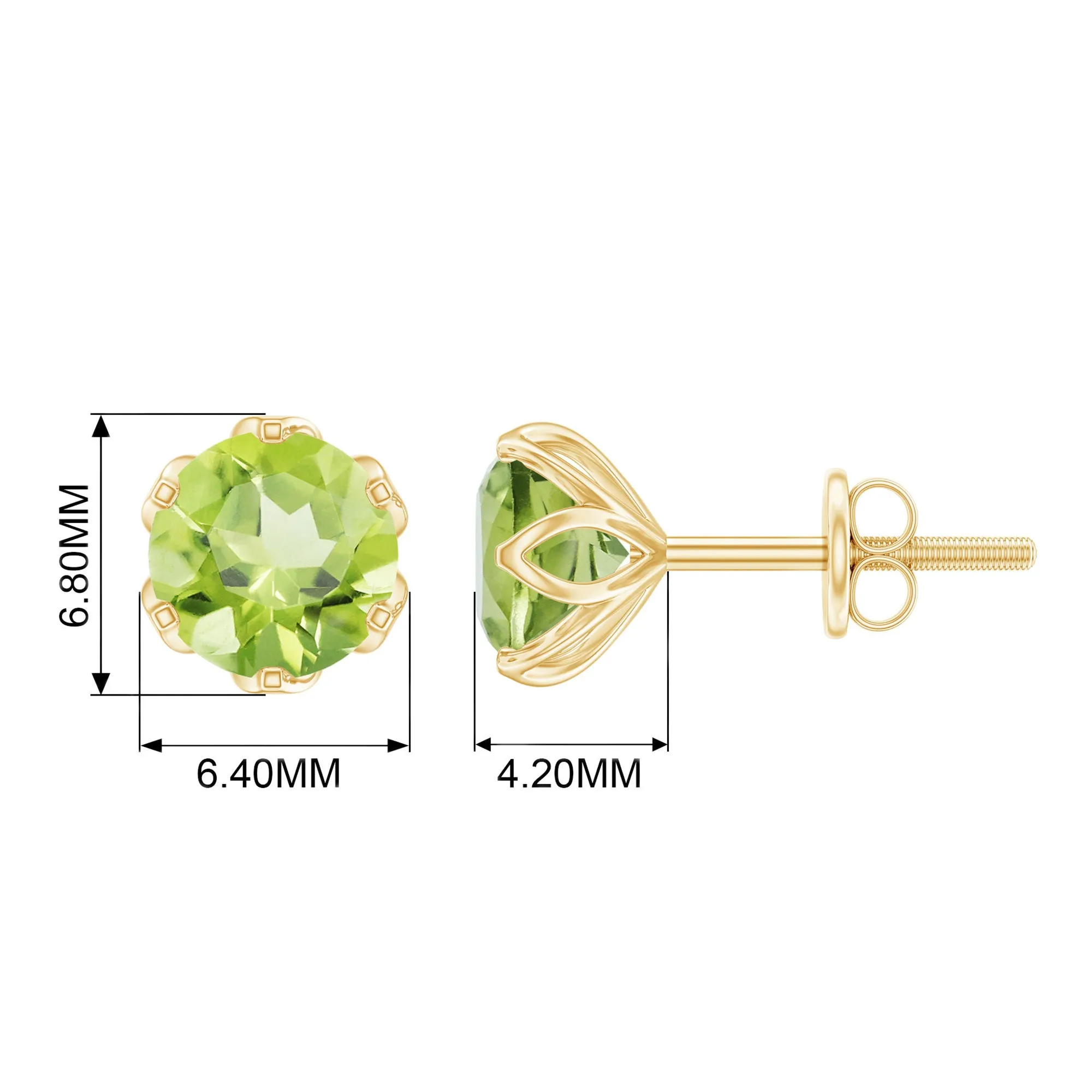 6 MM Lotus Basket Set Solitaire Peridot Stud Earring