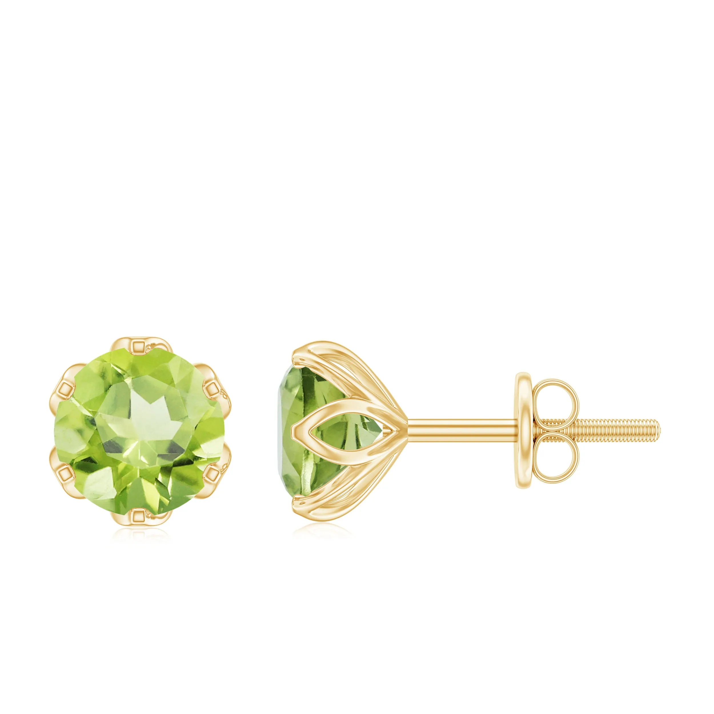 6 MM Lotus Basket Set Solitaire Peridot Stud Earring