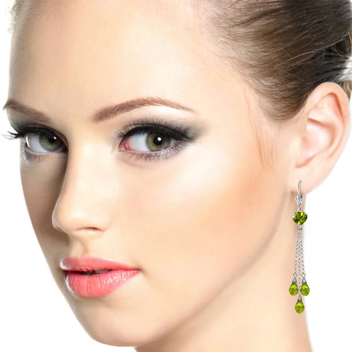 9.5 Carat 14K Solid White Gold Chandelier Earrings Briolette Peridot